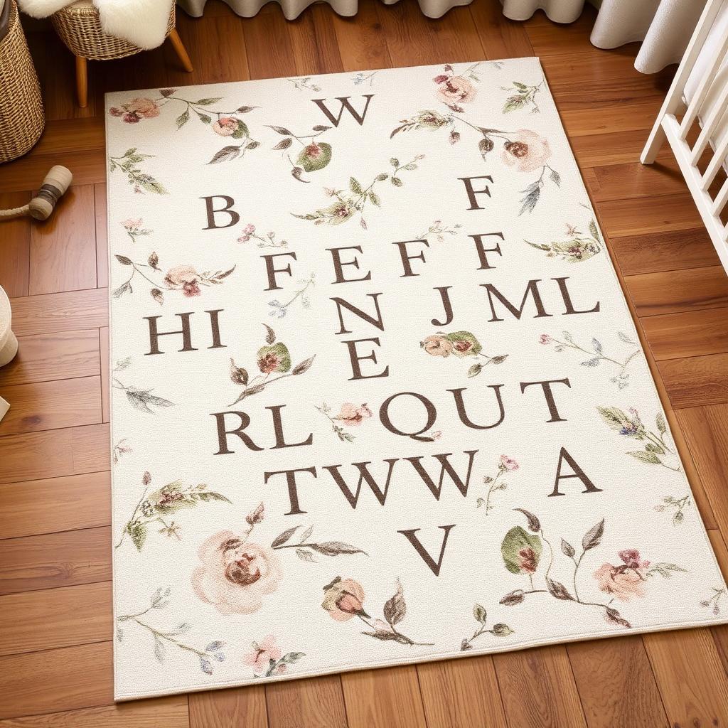 Alphabet Garden washable rug in Cream — product view